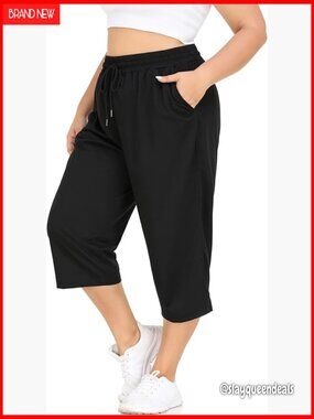 Plus Size Capri Pants Loose Fit Yoga Pants with Pockets Workout Activewear